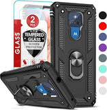 LeYi for Motorola Moto G Play 2021 Case, Motorola G Play 2021 Phone Case with Glass Screen Protector Replacement, Military-Grade Shockproof Magnetic Ring Stand Cell Android Case Cover