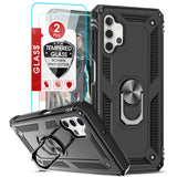 LeYi for Samsung Galaxy A32 Phone Case, Samsung A32 Phone Case with Glass Screen Protector Replacement, Military-Grade Shockproof Magnetic Ring Stand Cell Android Case Cover