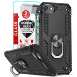 LeYi for iPhone SE 2020 Phone Case, iPhone SE 2020 Phone Case with Glass Screen Protector Replacement, Military-Grade Shockproof Magnetic Ring Stand Cell Android Case Cover