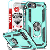 LeYi for iPhone SE 2020 Phone Case, iPhone SE 2020 Phone Case with Glass Screen Protector Replacement, Military-Grade Shockproof Magnetic Ring Stand Cell Android Case Cover