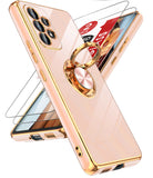 LeYi for Samsung Galaxy A53 5G Case: with 2 Pack Tempered Glass Screen Protector and Rotatable Ring Holder Magnetic Kickstand, Plating Rose Gold Edge Case