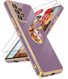 LeYi for Samsung Galaxy A53 5G Case: with 2 Pack Tempered Glass Screen Protector and Rotatable Ring Holder Magnetic Kickstand, Plating Rose Gold Edge Case