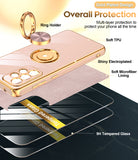 LeYi for Samsung Galaxy A53 5G Case: with 2 Pack Tempered Glass Screen Protector and Rotatable Ring Holder Magnetic Kickstand, Plating Rose Gold Edge Case