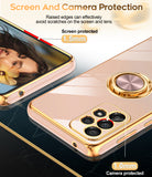 LeYi for Samsung Galaxy A53 5G Case: with 2 Pack Tempered Glass Screen Protector and Rotatable Ring Holder Magnetic Kickstand, Plating Rose Gold Edge Case