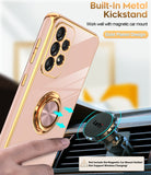 LeYi for Samsung Galaxy A53 5G Case: with 2 Pack Tempered Glass Screen Protector and Rotatable Ring Holder Magnetic Kickstand, Plating Rose Gold Edge Case