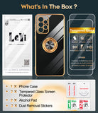 LeYi for Samsung Galaxy A53 5G Case: with 2 Pack Tempered Glass Screen Protector and Rotatable Ring Holder Magnetic Kickstand, Plating Rose Gold Edge Case