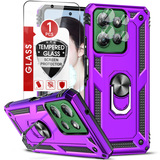 LeYi for Motorola Moto G Power 2025 Case, Motorola G Power 2025 Phone Case with Glass Screen Protector Replacement, Military-Grade Shockproof Magnetic Ring Stand Cell Android Case Cover