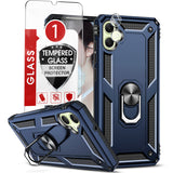 LeYi for Samsung Galaxy A05 Phone Case, Samsung A05 Phone Case with Glass Screen Protector Replacement, Military-Grade Shockproof Magnetic Ring Stand Cell Android Case Cover