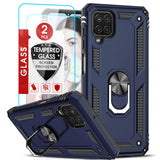 LeYi for Samsung Galaxy A12 Phone Case, Samsung A12 Phone Case with Glass Screen Protector Replacement, Military-Grade Shockproof Magnetic Ring Stand Cell Android Case Cover