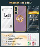 LeYi for Samsung Galaxy S25 FE 5G Case: with 2 Pack Tempered Glass Screen Protector and Rotatable Ring Holder Magnetic Kickstand, Plating Rose Gold Edge Case