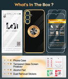 LeYi for Samsung Galaxy S25 FE 5G Case: with 2 Pack Tempered Glass Screen Protector and Rotatable Ring Holder Magnetic Kickstand, Plating Rose Gold Edge Case