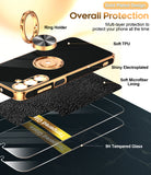 LeYi for Samsung Galaxy S25 FE 5G Case: with 2 Pack Tempered Glass Screen Protector and Rotatable Ring Holder Magnetic Kickstand, Plating Rose Gold Edge Case