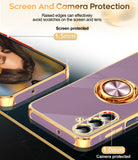 LeYi for Samsung Galaxy S25 FE 5G Case: with 2 Pack Tempered Glass Screen Protector and Rotatable Ring Holder Magnetic Kickstand, Plating Rose Gold Edge Case