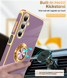 LeYi for Samsung Galaxy S25 FE 5G Case: with 2 Pack Tempered Glass Screen Protector and Rotatable Ring Holder Magnetic Kickstand, Plating Rose Gold Edge Case