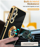 LeYi for Samsung Galaxy S25 FE 5G Case: with 2 Pack Tempered Glass Screen Protector and Rotatable Ring Holder Magnetic Kickstand, Plating Rose Gold Edge Case