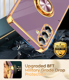 LeYi for Samsung Galaxy S25 FE 5G Case: with 2 Pack Tempered Glass Screen Protector and Rotatable Ring Holder Magnetic Kickstand, Plating Rose Gold Edge Case