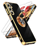 LeYi for Samsung Galaxy S25 FE 5G Case: with 2 Pack Tempered Glass Screen Protector and Rotatable Ring Holder Magnetic Kickstand, Plating Rose Gold Edge Case