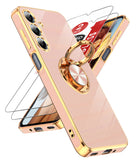 LeYi for Samsung Galaxy S25 FE 5G Case: with 2 Pack Tempered Glass Screen Protector and Rotatable Ring Holder Magnetic Kickstand, Plating Rose Gold Edge Case