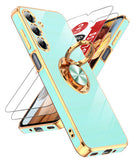 LeYi for Samsung Galaxy S25 FE 5G Case: with 2 Pack Tempered Glass Screen Protector and Rotatable Ring Holder Magnetic Kickstand, Plating Rose Gold Edge Case