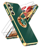 LeYi for Samsung Galaxy S25 FE 5G Case: with 2 Pack Tempered Glass Screen Protector and Rotatable Ring Holder Magnetic Kickstand, Plating Rose Gold Edge Case