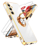 LeYi for Samsung Galaxy S25 FE 5G Case: with 2 Pack Tempered Glass Screen Protector and Rotatable Ring Holder Magnetic Kickstand, Plating Rose Gold Edge Case