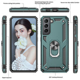 LeYi for Samsung Galaxy S21 FE Case with Glass Screen Protector Replacement, Military-Grade Shockproof Magnetic Ring Stand Cell Android Case Cover