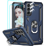 LeYi for Samsung Galaxy S21 FE Case with Glass Screen Protector Replacement, Military-Grade Shockproof Magnetic Ring Stand Cell Android Case Cover
