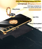 LeYi for Samsung Galaxy S22-Plus 5G Case: with Rotatable Ring Holder Magnetic Kickstand, Plating Rose Gold Edge Case