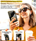 LeYi for Samsung Galaxy S22-Plus 5G Case: with Rotatable Ring Holder Magnetic Kickstand, Plating Rose Gold Edge Case