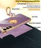 LeYi for Samsung Galaxy S22-Plus 5G Case: with Rotatable Ring Holder Magnetic Kickstand, Plating Rose Gold Edge Case
