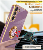 LeYi for Samsung Galaxy S22-Plus 5G Case: with Rotatable Ring Holder Magnetic Kickstand, Plating Rose Gold Edge Case