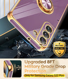LeYi for Samsung Galaxy S22-Plus 5G Case: with Rotatable Ring Holder Magnetic Kickstand, Plating Rose Gold Edge Case
