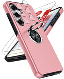 LeYi for Samsung Galaxy S25 FE Case with Glass Screen Protector and Lens Protector, Shockproof Heavy Duty Protective Slim Fit Samsung Galaxy S25 FE Cell Phone Case Cover with Rotatable Ring Holder Magnetic Kickstand for Women