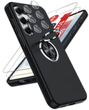 LeYi for Samsung Galaxy S25 FE Case with Glass Screen Protector and Lens Protector, Shockproof Heavy Duty Protective Slim Fit Samsung Galaxy S25 FE Cell Phone Case Cover with Rotatable Ring Holder Magnetic Kickstand for Women