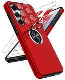 LeYi for Samsung Galaxy S25 FE Case with Glass Screen Protector and Lens Protector, Shockproof Heavy Duty Protective Slim Fit Samsung Galaxy S25 FE Cell Phone Case Cover with Rotatable Ring Holder Magnetic Kickstand for Women