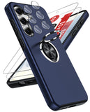 LeYi for Samsung Galaxy S25 FE Case with Glass Screen Protector and Lens Protector, Shockproof Heavy Duty Protective Slim Fit Samsung Galaxy S25 FE Cell Phone Case Cover with Rotatable Ring Holder Magnetic Kickstand for Women