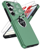 LeYi for Samsung Galaxy S25 FE Case with Glass Screen Protector and Lens Protector, Shockproof Heavy Duty Protective Slim Fit Samsung Galaxy S25 FE Cell Phone Case Cover with Rotatable Ring Holder Magnetic Kickstand for Women