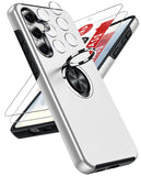 LeYi for Samsung Galaxy S25 FE Case with Glass Screen Protector and Lens Protector, Shockproof Heavy Duty Protective Slim Fit Samsung Galaxy S25 FE Cell Phone Case Cover with Rotatable Ring Holder Magnetic Kickstand for Women