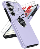 LeYi for Samsung Galaxy S25 FE Case with Glass Screen Protector and Lens Protector, Shockproof Heavy Duty Protective Slim Fit Samsung Galaxy S25 FE Cell Phone Case Cover with Rotatable Ring Holder Magnetic Kickstand for Women