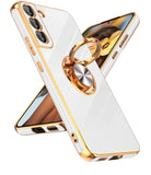 LeYi for Samsung Galaxy S22 Plus 5G Case: Rotatable Ring Holder Magnetic Kickstand, Plating Rose Gold Edge Case