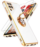 LeYi for Samsung Galaxy A12 5G Case: with 2 Pack Tempered Glass Screen Protector and Rotatable Ring Holder Magnetic Kickstand, Plating Rose Gold Edge Case