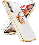 LeYi for Samsung Galaxy A54 5G Case: with 2 Pack Tempered Glass Screen Protector and Rotatable Ring Holder Magnetic Kickstand, Plating Rose Gold Edge Case