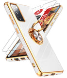 LeYi for Samsung Galaxy S20 FE 5G Case: with 2 Pack Tempered Glass Screen Protector and Rotatable Ring Holder Magnetic Kickstand, Plating Rose Gold Edge Case
