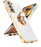 LeYi for Samsung Galaxy S21 5G Case: Rotatable Ring Holder Magnetic Kickstand, Plating Rose Gold Edge Case