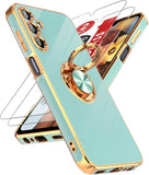 LeYi for Samsung Galaxy A15 5G Case: with 2 Pack Tempered Glass Screen Protector and Rotatable Ring Holder Magnetic Kickstand, Plating Rose Gold Edge Case