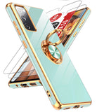 LeYi for Samsung Galaxy S20 FE 5G Case: with 2 Pack Tempered Glass Screen Protector and Rotatable Ring Holder Magnetic Kickstand, Plating Rose Gold Edge Case