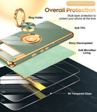 LeYi for Google Pixel 7A Case: with 2 Pack Tempered Glass Screen Protector and Rotatable Ring Holder Magnetic Kickstand, Plating Rose Gold Edge Case