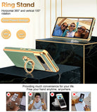 LeYi for Google-Pixel-7 Case: Rotatable Ring Holder Magnetic Kickstand, Plating Rose Gold Edge Case