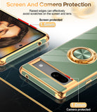 LeYi for Google Pixel 7A Case: with 2 Pack Tempered Glass Screen Protector and Rotatable Ring Holder Magnetic Kickstand, Plating Rose Gold Edge Case