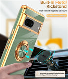 LeYi for Google-Pixel-7 Case: Rotatable Ring Holder Magnetic Kickstand, Plating Rose Gold Edge Case